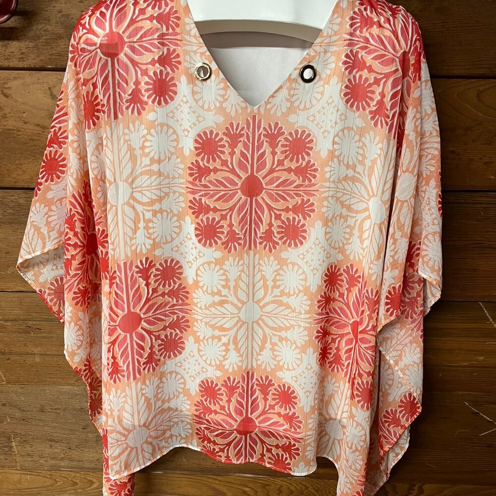 Women Blouse- XL - M Collection - Poncho Style - Orange and Red
